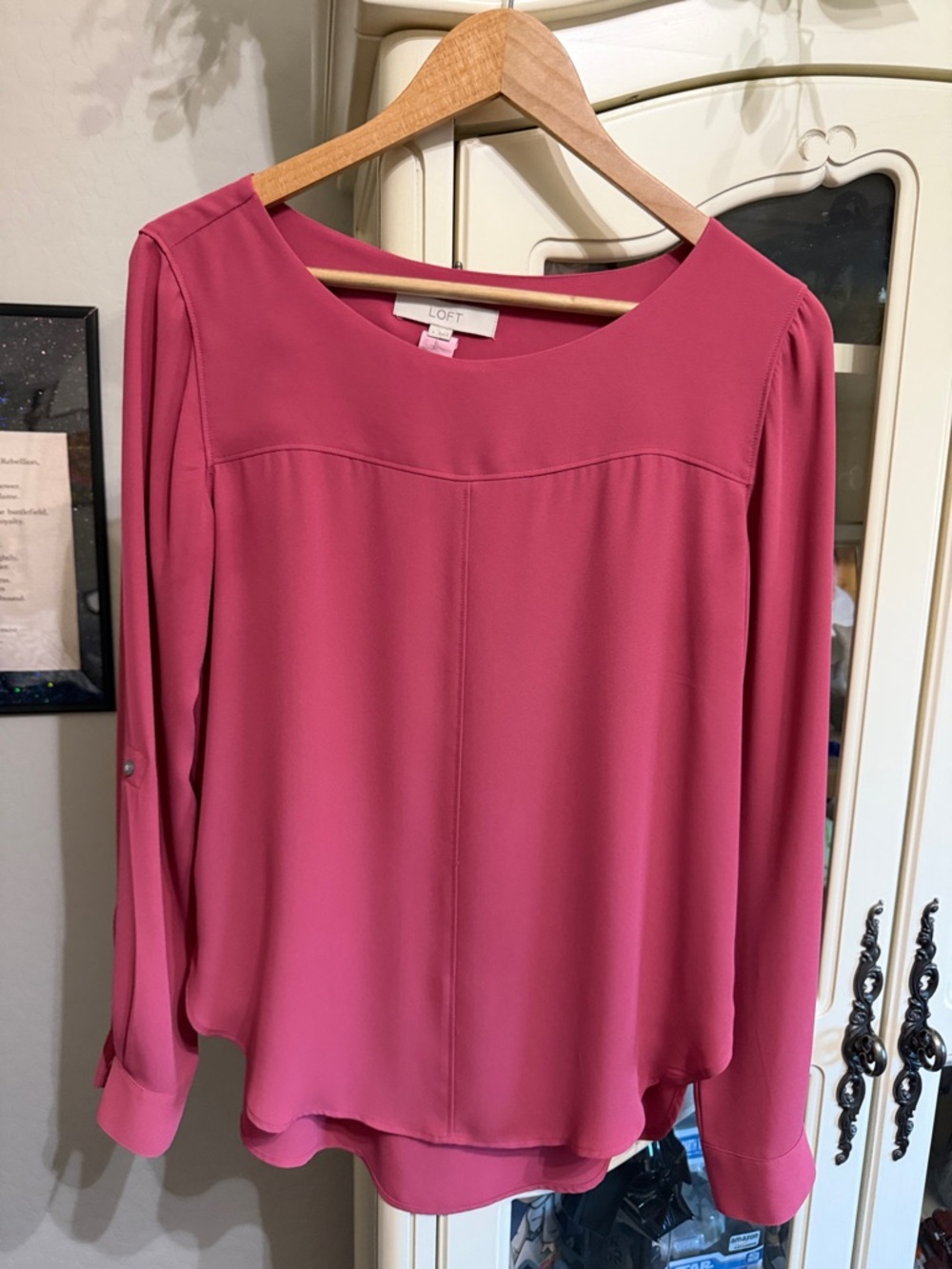LOFT Rose Pink Long-Sleeve Scoop Neck Blouse